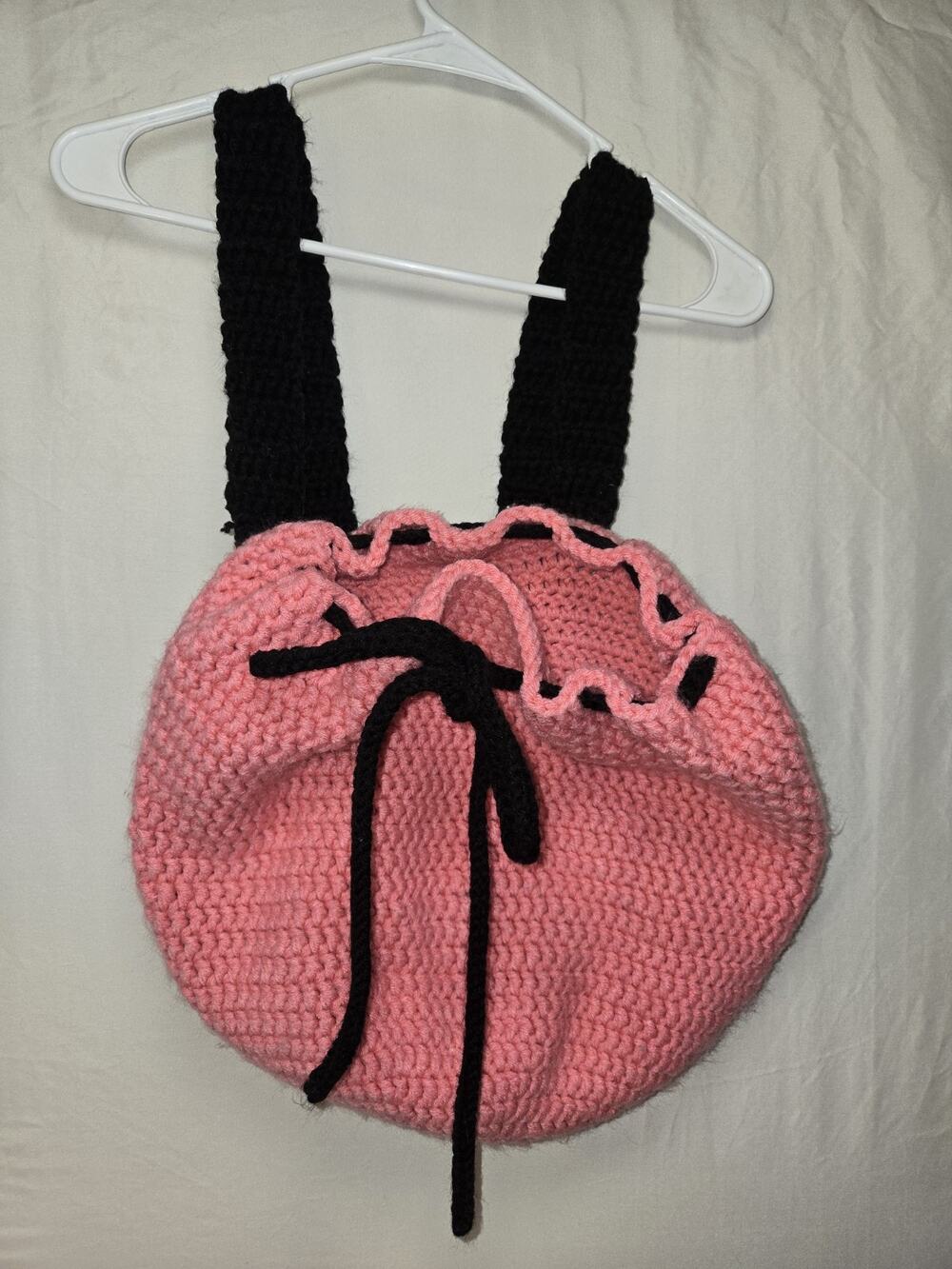 Handmade Knitted Pink And Black Backpack 12 In X 12 In Med/Large Strong Thick